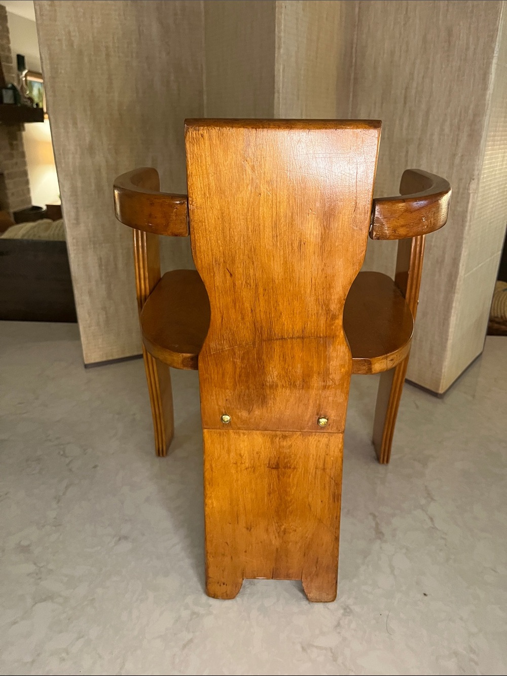 Vintage 1940’s Children’s chair wood unique detailed and curved art deco style - Picture 5 of 7